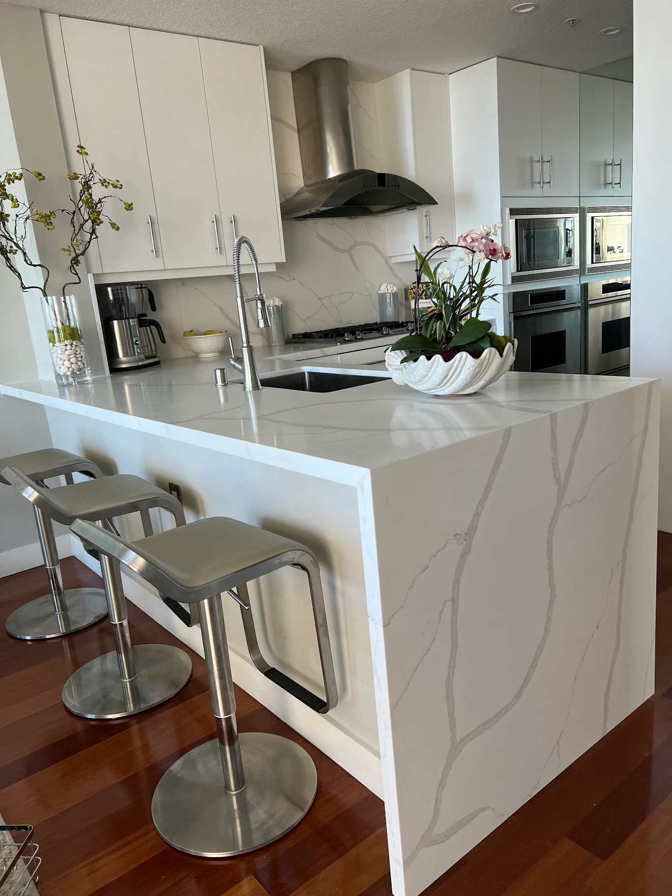custom backsplash in this beautiful kitchen remodel
